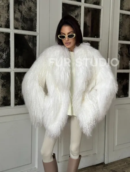 Шуба из меха ламы PREMIUM COLLECTION, английский воротник - фото 5