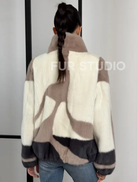 Норковый бомбер на молнии стойка воротник - фото 4