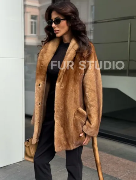 Норка жакет шалевый воротник - цвет Gold - фото 3
