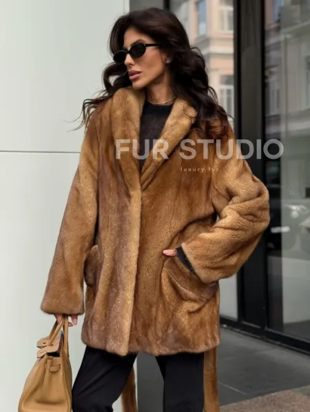 Норка жакет шалевый воротник - цвет Gold - фото 4