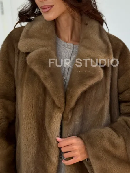 Бежевая короткая норковая шуба - фото 1