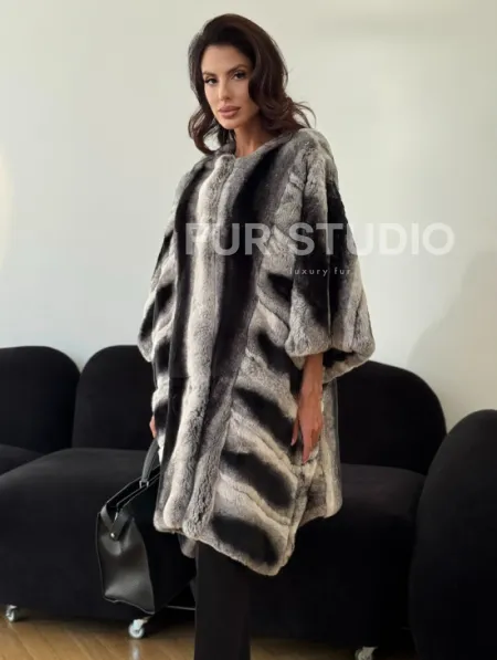 Шуба из кролика рекс - серая - фото 5