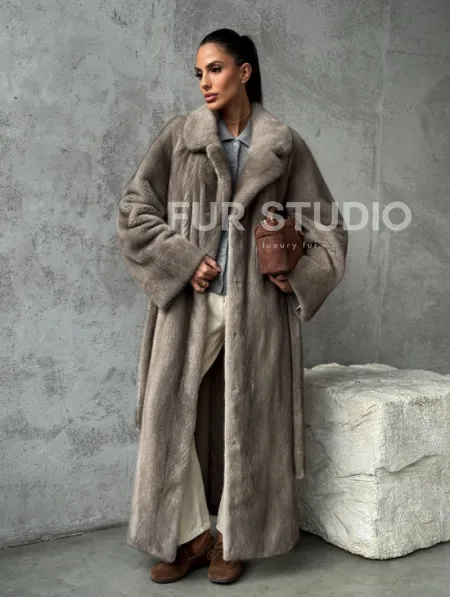 Длинная норковая шуба - цвет серый - фото 12