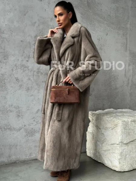 Длинная норковая шуба - цвет серый - фото 0
