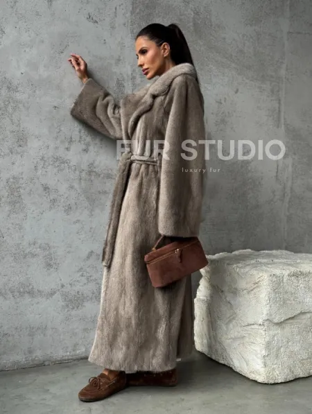 Длинная норковая шуба - цвет серый - фото 13