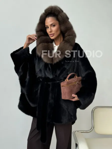 Норковый полушубок с капюшоном - летучая мышь - фото 9