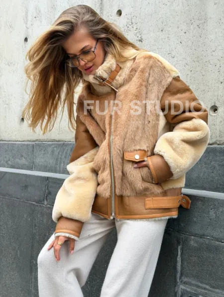 Комбинированная дубленка из овчины и норки - фото 6