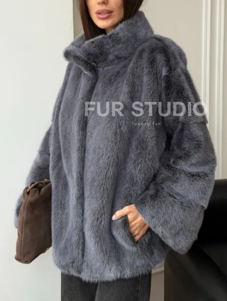 Короткая норковая шуба - стойка воротник - фото 3