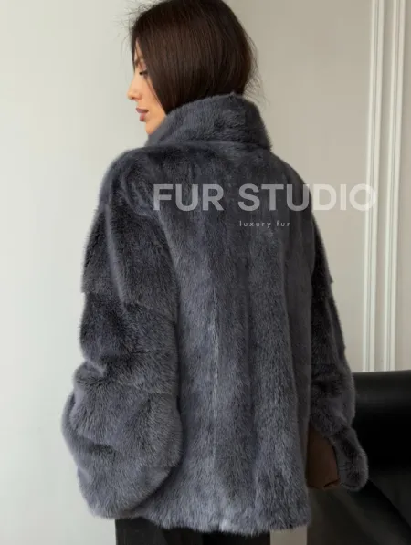 Короткая норковая шуба - стойка воротник - фото 4
