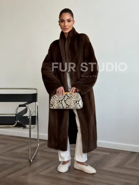 Шуба норковая в роспуск с меховым поясом - фото 7