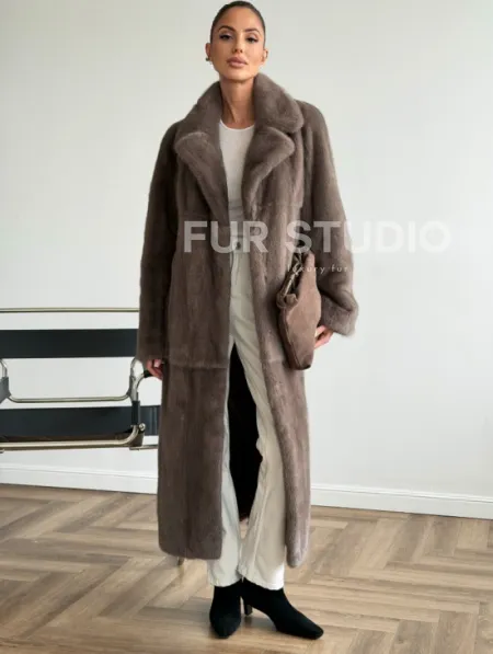 Прямая норковая шуба с поясом - фото 3