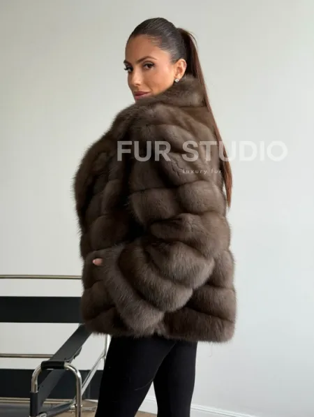 Шуба из куницы с английским воротником - фото 5
