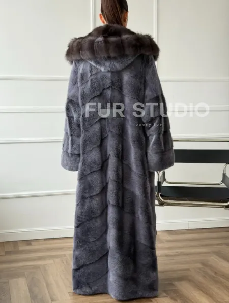 Длинная норковая шуба в пол с капюшоном куница - фото 2