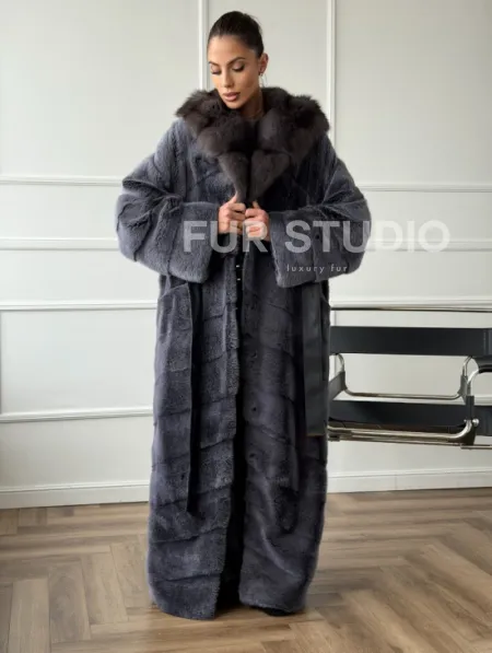 Длинная норковая шуба в пол с капюшоном куница - фото 6