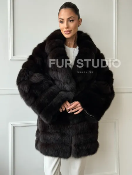 Шуба из куницы английский воротник - фото 0