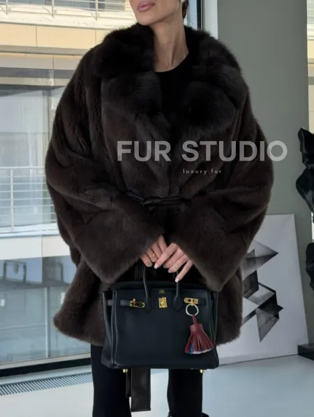 Норковое автоледи с воротником из куницы - фото 4