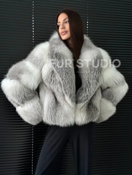 Шуба из меха арктической лисы - белая - фото 4