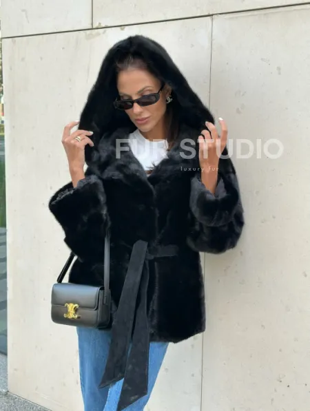 Черная норковая шуба с капюшоном - автоледи - фото 2