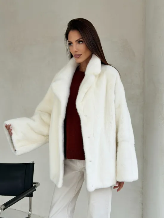 Шуба автоледи из белой норки NAFA MINK - роспуск - фото 9