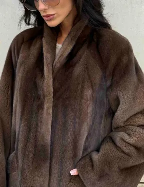 Норковая шуба, цельный мех PREMIUM COLLECTION VELVET - цвет соболь - фото 1