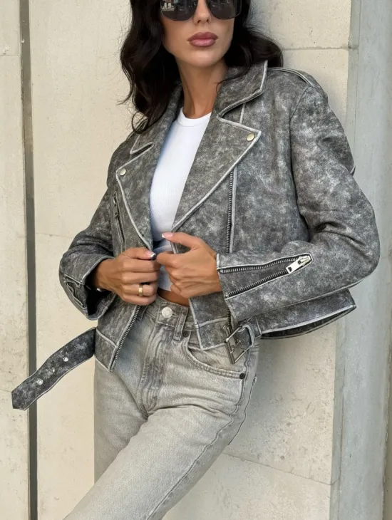 Кожаная укороченная косуха из натуральной кожи 