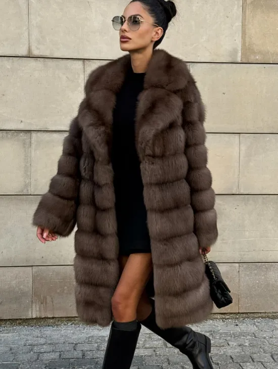 Шуба из куницы в цвете Tartufo  английский воротник - фото 0