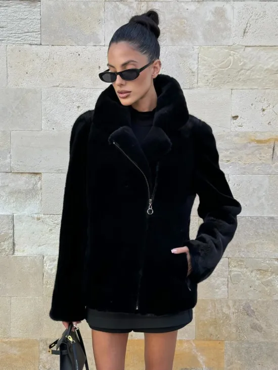 Черная косуха (куртка) из скандинавской норки - фото 6