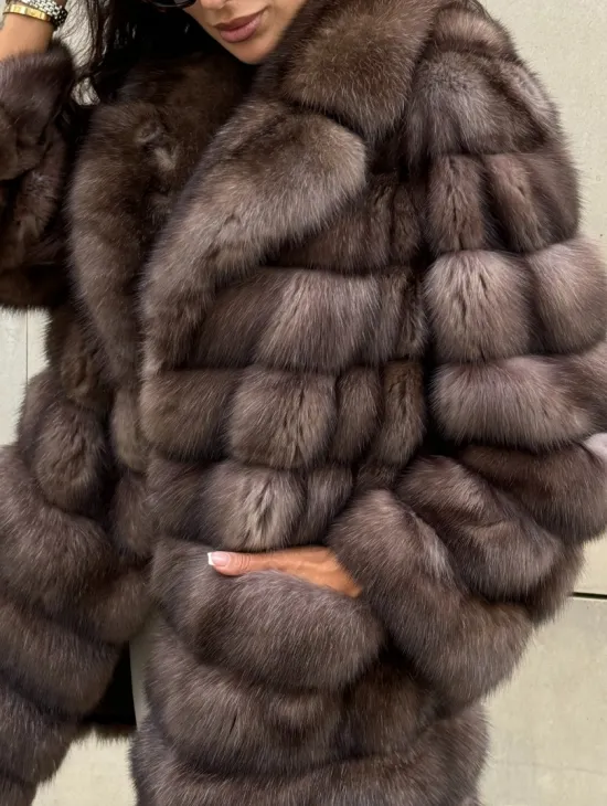 Шуба из баргузинского соболя с цельным английским воротником SILVER 2-3 - фото 1