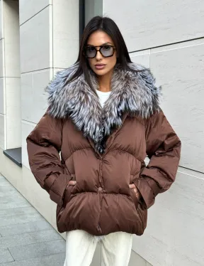 Женский зимний пуховик с мехом чернобурки - фото 4