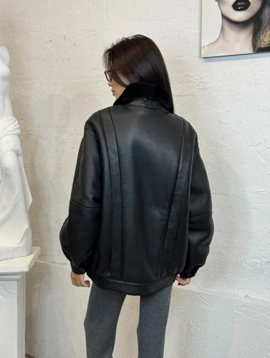 Кожаная дубленка из овчины женская, зима - 2025 