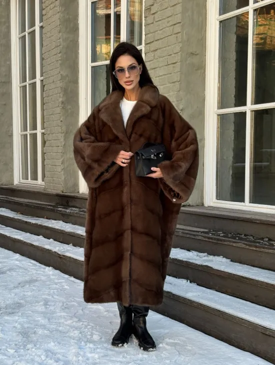 Женская шуба больших размеров из меха норки фасон «Бохо» - фото 11