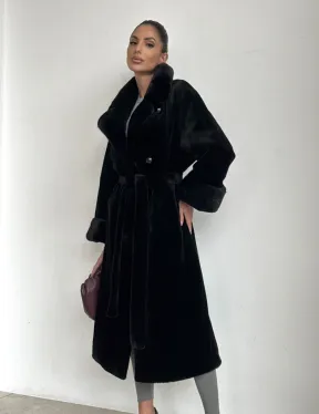 Элитная шуба из меха стриженой черной норки - фото 10