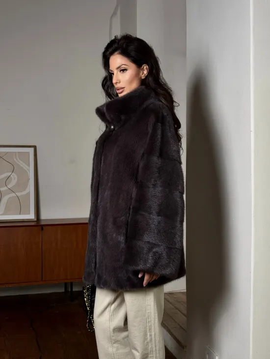 Норковый женский полушубок - автоледи воротник стойка - фото 8