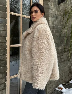 Светлая короткая шуба из испанской овчины - фото 7