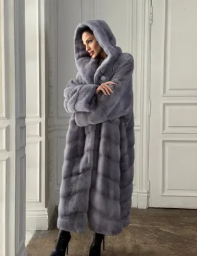 Длинная голубая норковая шуба с капюшоном PLUS SIZE - фото 9