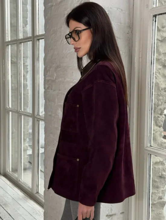 Куртка в «рабочем стиле» из замши Burgundy с отложным воротником, весна-лето 2025 - фото 1