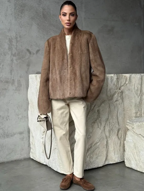 Кроп - жакет из норки Pastel с воротником V-образным 60 см - фото 5