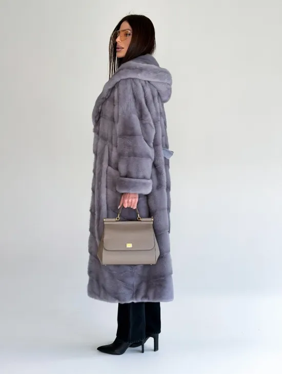 Удлиненная норковая шуба - кимоно с капюшоном - фото 8