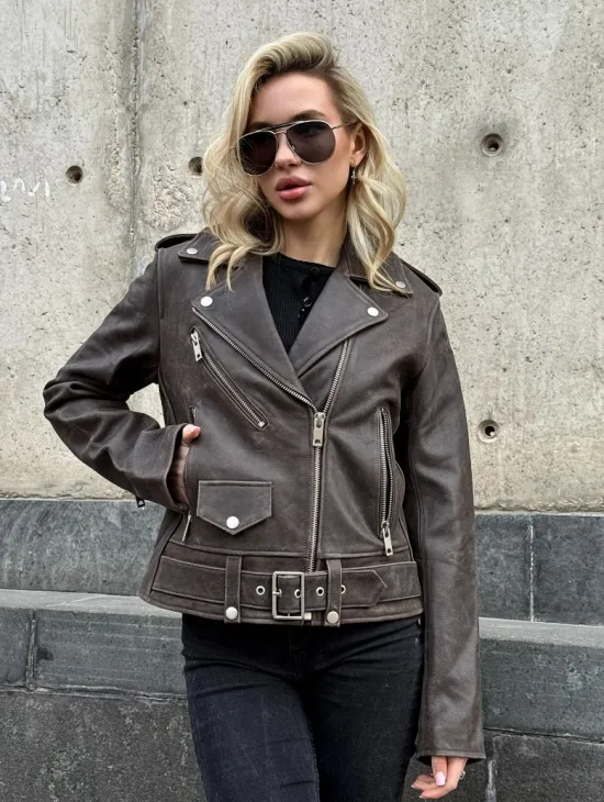 Косуха женская из винтажной кожи - фото 0