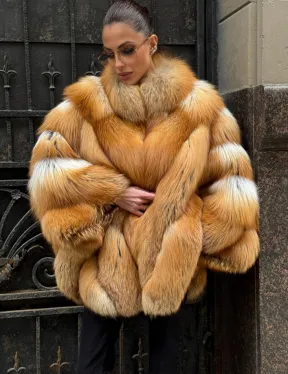 Шуба - пончо из меха рыжей (огненной) лисы - фото 3