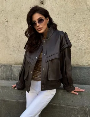 Кожаная коричневая куртка Retro Vintage - фото 0