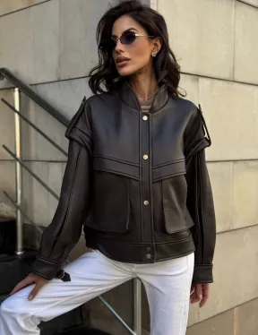 Кожаная коричневая куртка Retro Vintage - фото 8