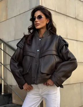 Кожаная коричневая куртка Retro Vintage - фото 10