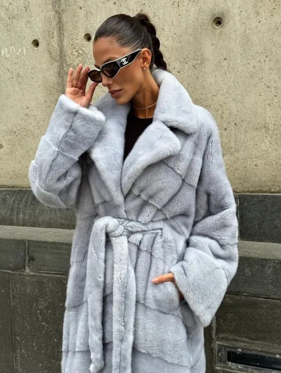 Длинная шуба из голубой скандинавской норки - фото 2