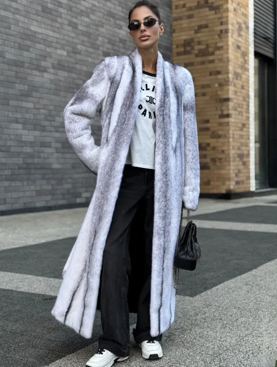 Длинная шуба из натурального импортного меха норки крестовки - фото 6