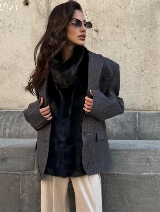 Черная норковая манишка - фото 5