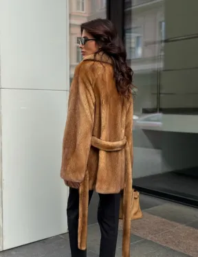 Норка жакет шалевый воротник - цвет Gold - фото 9