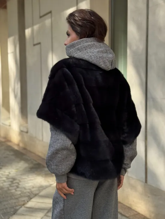 Женская меховая норковая куртка -темный графит - фото 5