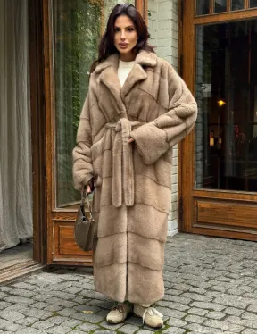 Длинная норковая шуба - цвет пастель - фото 0