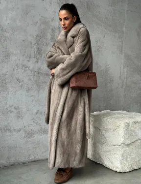 Длинная норковая шуба - цвет серый - фото 7